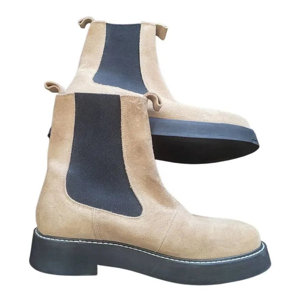 Pilcro Anthropologie Boots Women's 8.5 39 Euro Tan Contrast Stitch Suede Chelsea